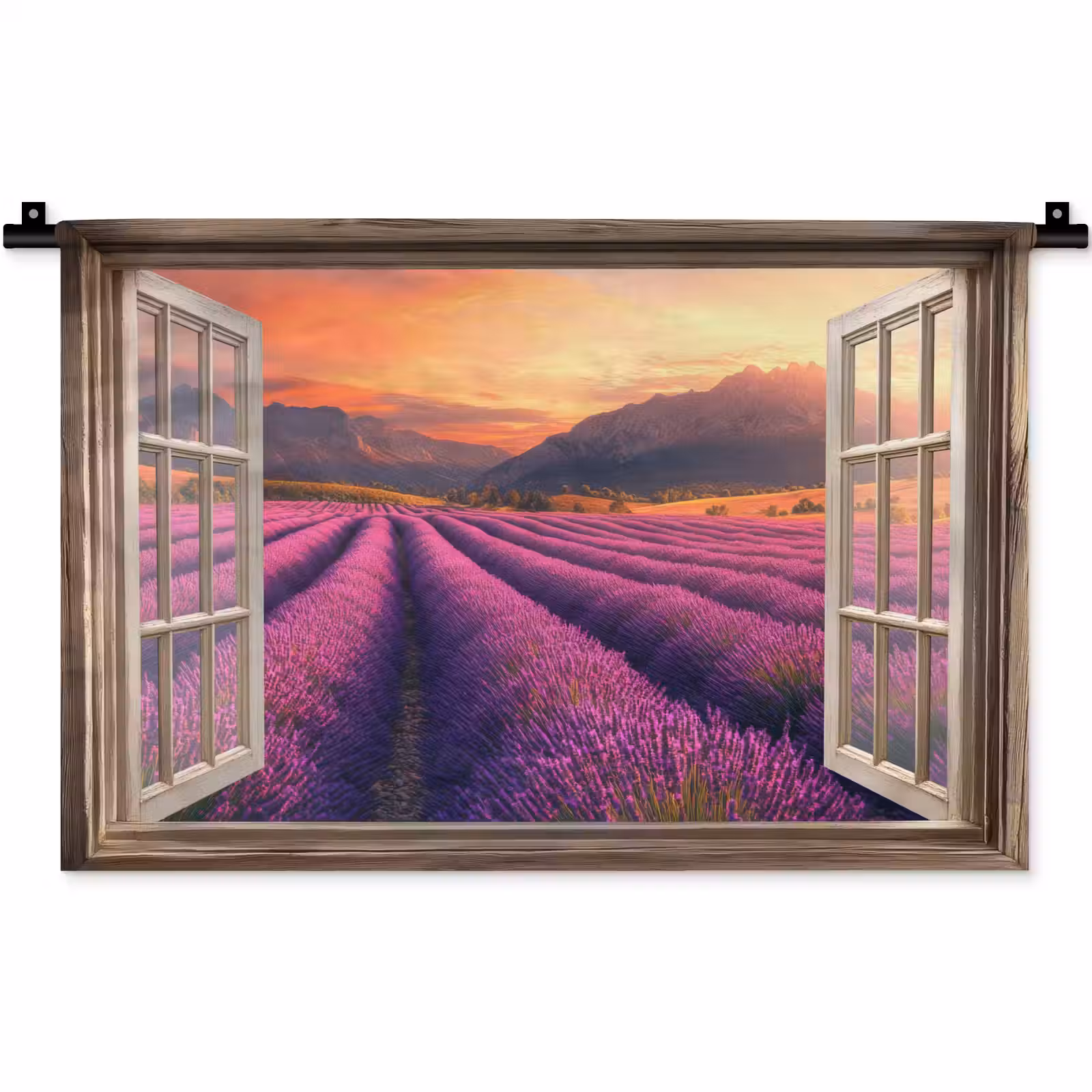 Wandkleed - Doorkijk - Lavendel - Landschap - Bloemen - Paars — 1