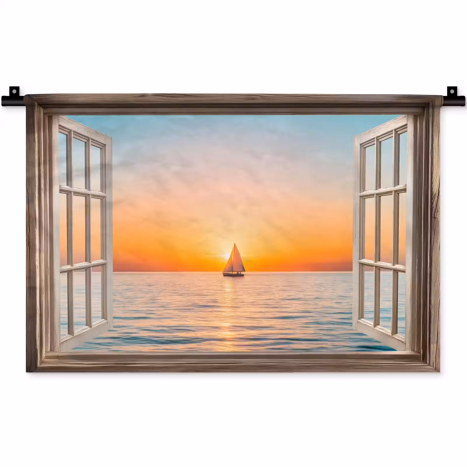 Wandkleed - Doorkijk - Zee - Boot - Zonsondergang — 1