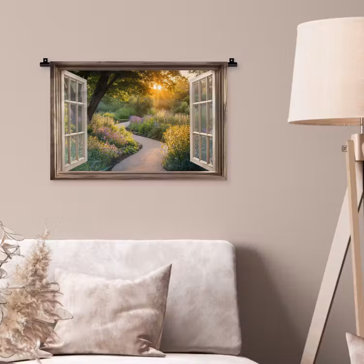 Wandkleed - Doorkijk - Bloemen - Natuur - Zon - Pad — 2