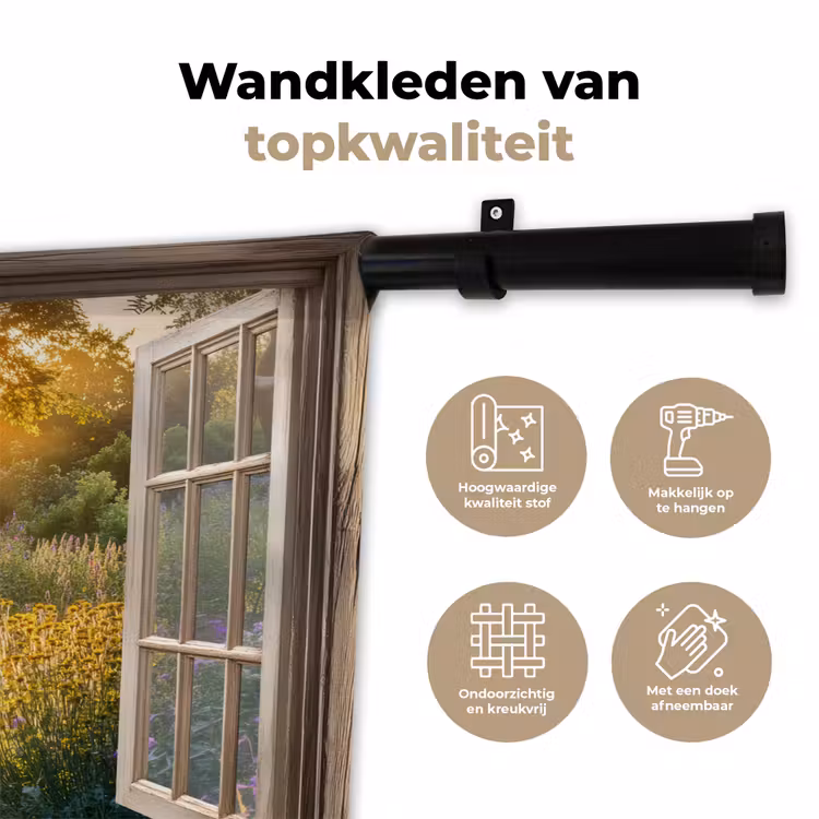 Wandkleed - Doorkijk - Bloemen - Natuur - Zon - Pad — 3