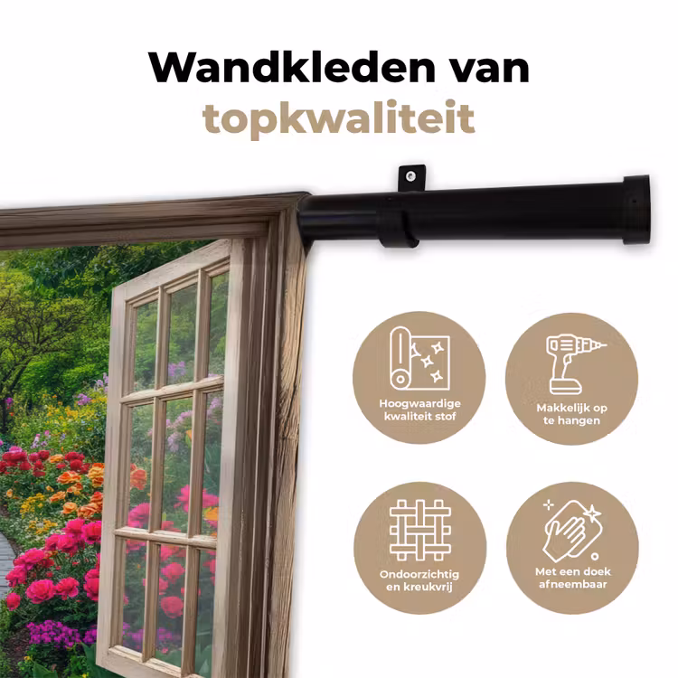 Wandkleed - Doorkijk - Bloemen - Tuinpad - Natuur - Raam — 3