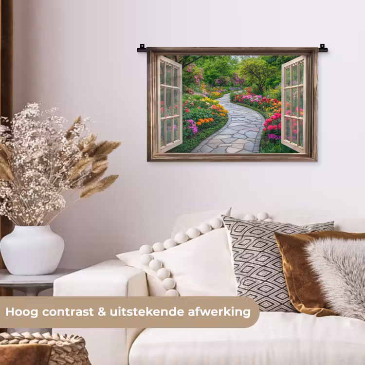 Wandkleed - Doorkijk - Bloemen - Tuinpad - Natuur - Raam — 4