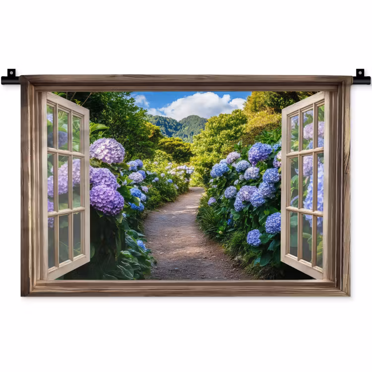Wandkleed - Doorkijk - Hortensia - Pad - Natuur — 1
