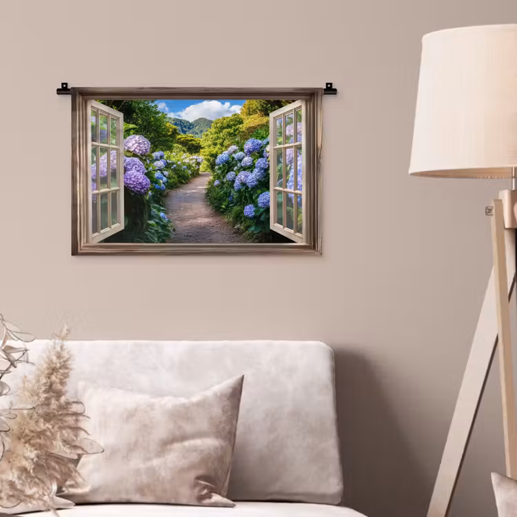 Wandkleed - Doorkijk - Hortensia - Pad - Natuur — 2