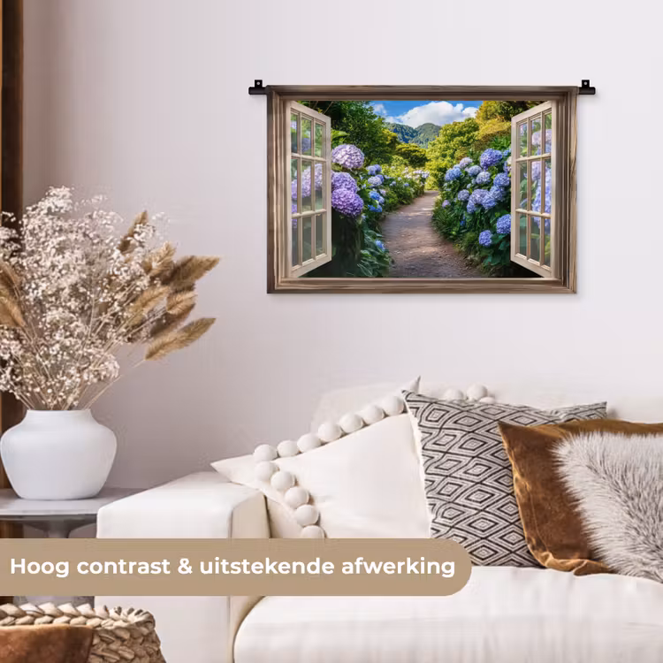 Wandkleed - Doorkijk - Hortensia - Pad - Natuur — 4