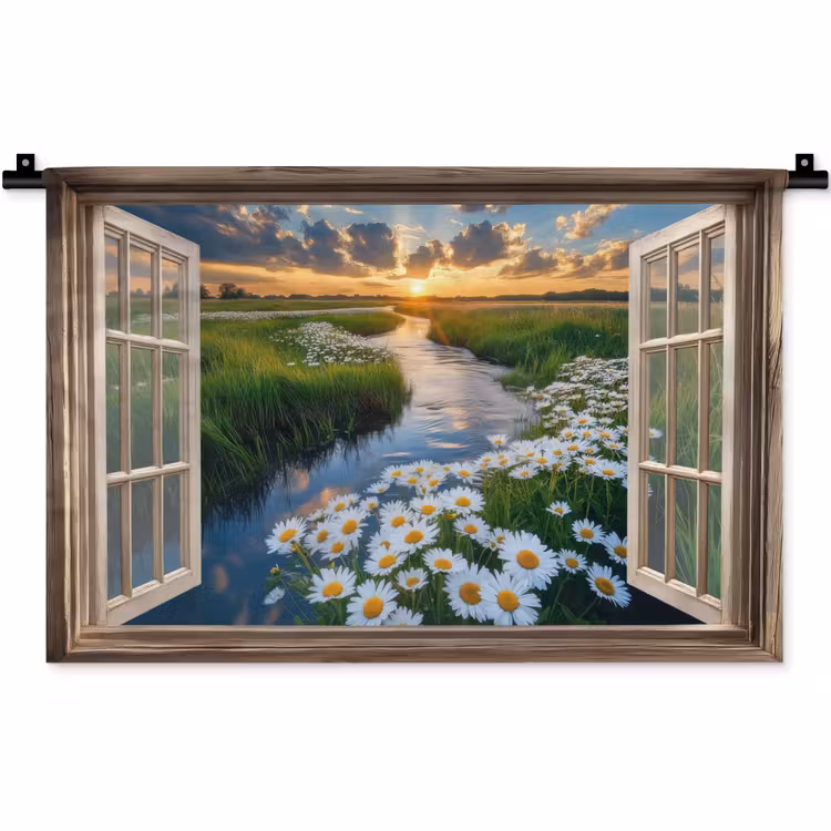 Wandkleed - Doorkijk - Landschap - Raam - Water - Zonsondergang — 1
