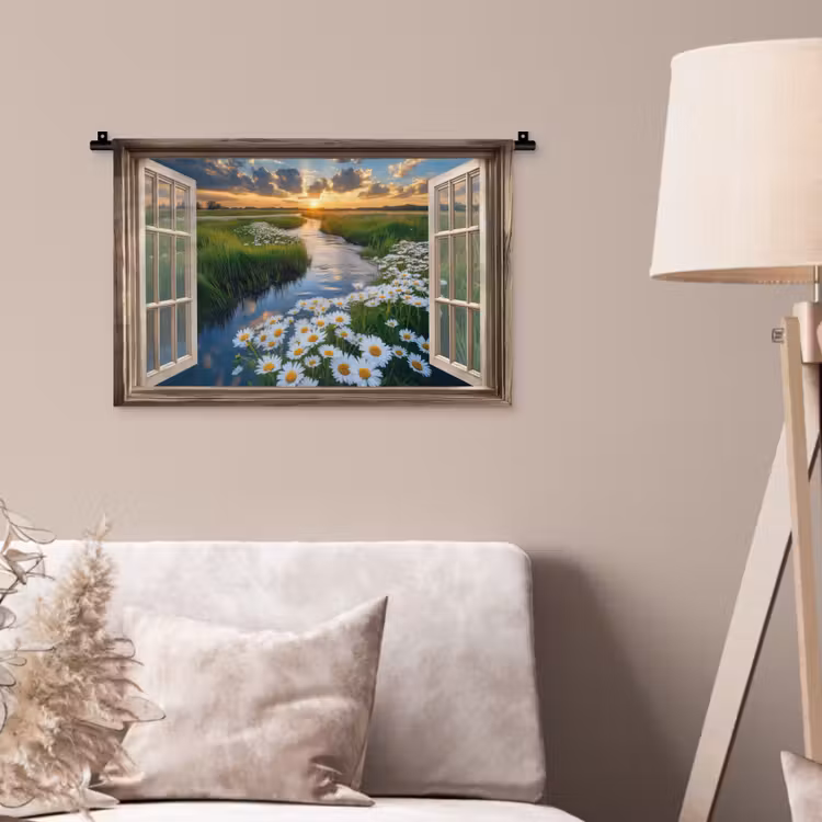 Wandkleed - Doorkijk - Landschap - Raam - Water - Zonsondergang — 2