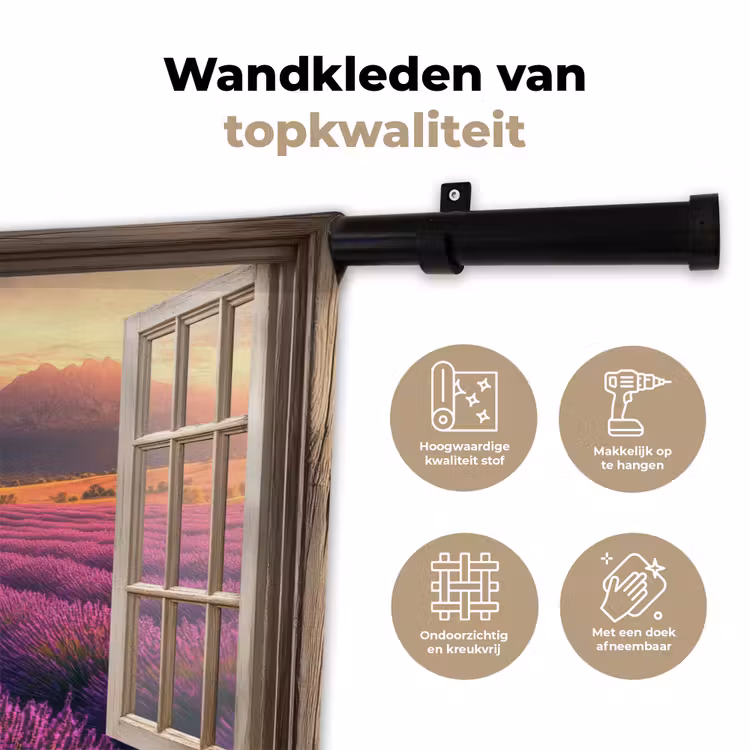 Wandkleed - Doorkijk - Lavendel - Landschap - Bloemen - Paars — 3