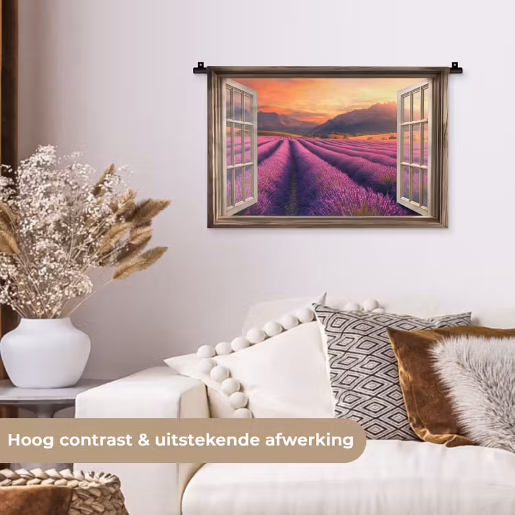 Wandkleed - Doorkijk - Lavendel - Landschap - Bloemen - Paars — 4