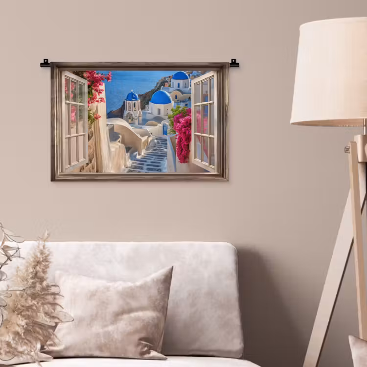 Wandkleed - Doorkijk - Santorini - Landschap - Blauw - Grieks — 2