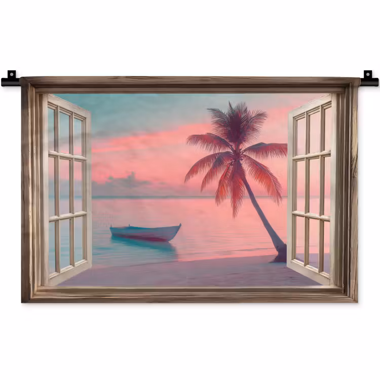 Wandkleed - Doorkijk - Strand - Palmboom - Tropisch — 1