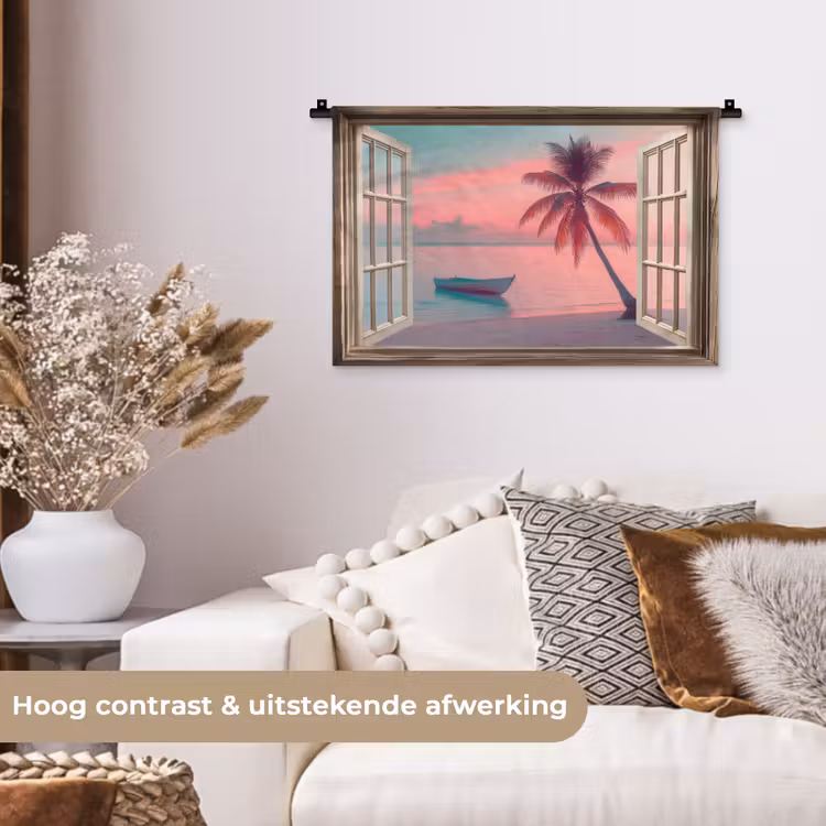Wandkleed - Doorkijk - Strand - Palmboom - Tropisch — 4