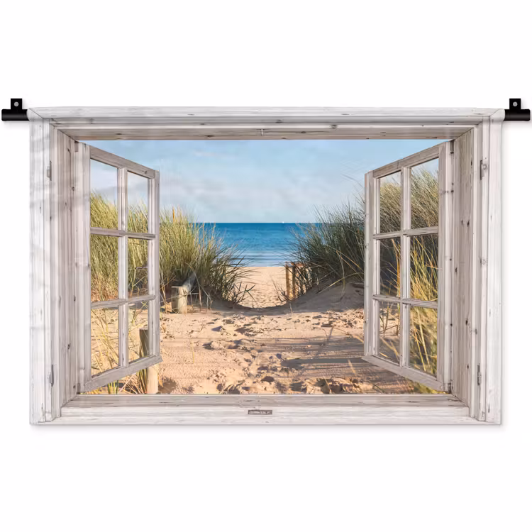 Wandkleed - Doorkijk - Strand - Zee - Duinen - Zand - Water - Helmgras — 1