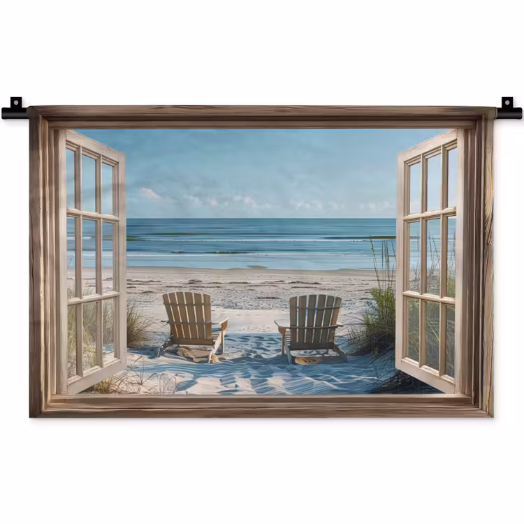 Wandkleed - Doorkijk - Strandstoelen - Duinen - Zee - Natuur — 1