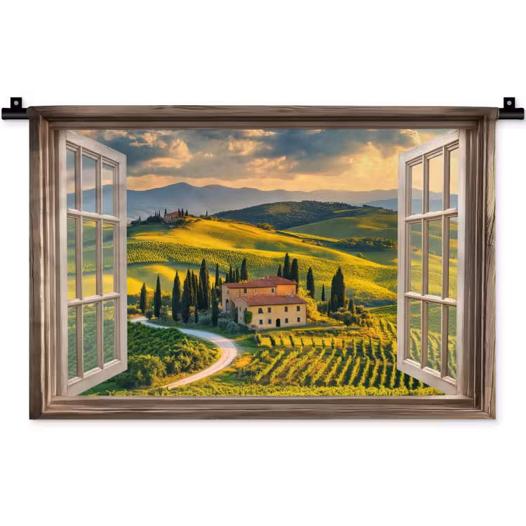 Wandkleed - Doorkijk - Toscane - Uitzicht - Landschap - Zomer — 1