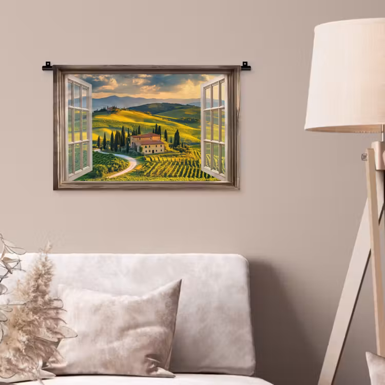 Wandkleed - Doorkijk - Toscane - Uitzicht - Landschap - Zomer — 2