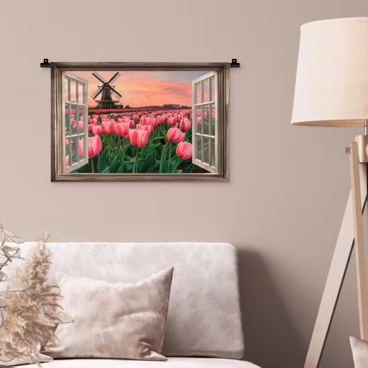 Wandkleed - Doorkijk - Tulpen - Bloemen - Molen - Raam — 2