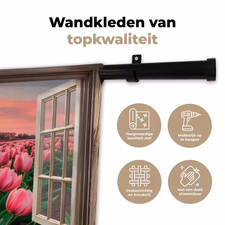 Wandkleed - Doorkijk - Tulpen - Bloemen - Molen - Raam — 3