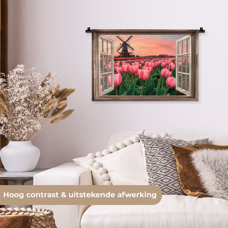 Wandkleed - Doorkijk - Tulpen - Bloemen - Molen - Raam — 4