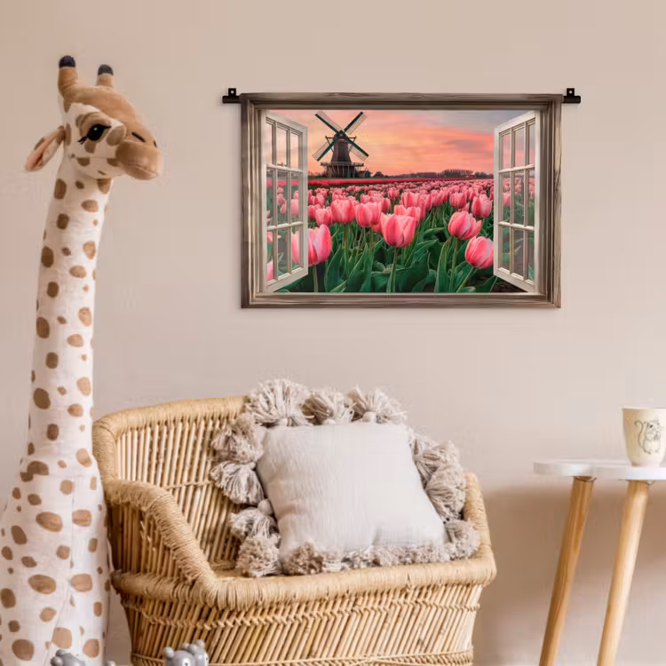 Wandkleed - Doorkijk - Tulpen - Bloemen - Molen - Raam — 5