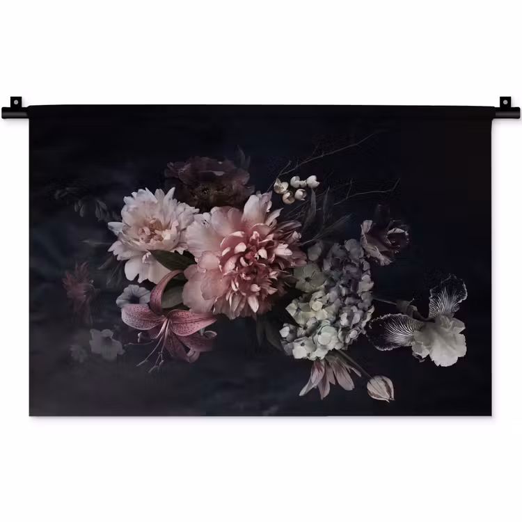 Wandkleed - Bloemen - Vintage - Pastel - Zwart - Boeket — 1