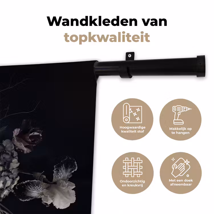 Wandkleed - Bloemen - Vintage - Pastel - Zwart - Boeket — 3