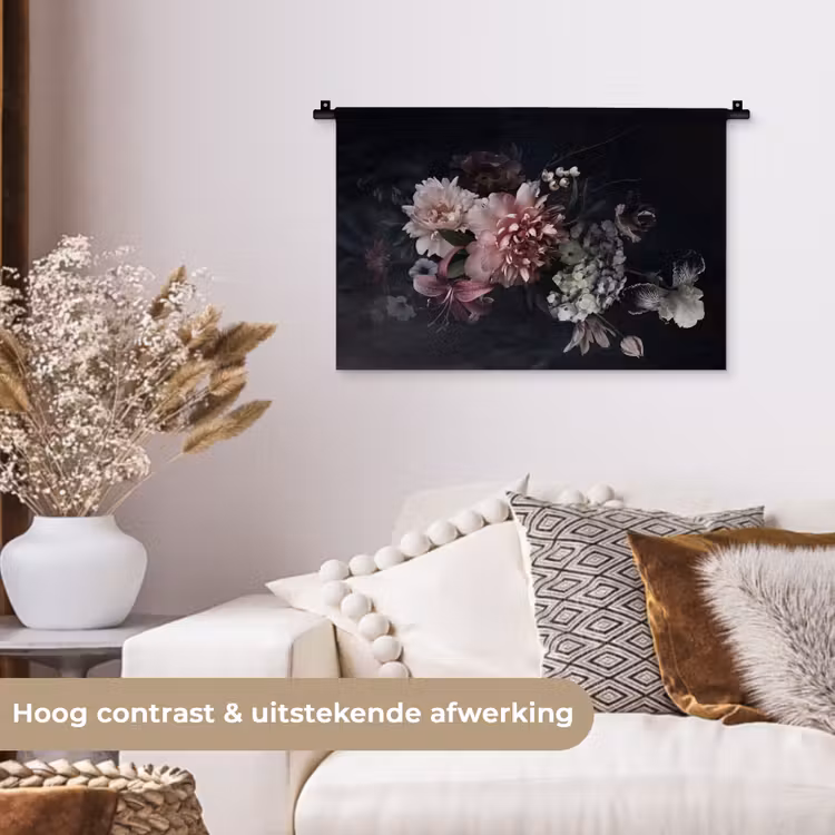 Wandkleed - Bloemen - Vintage - Pastel - Zwart - Boeket — 4