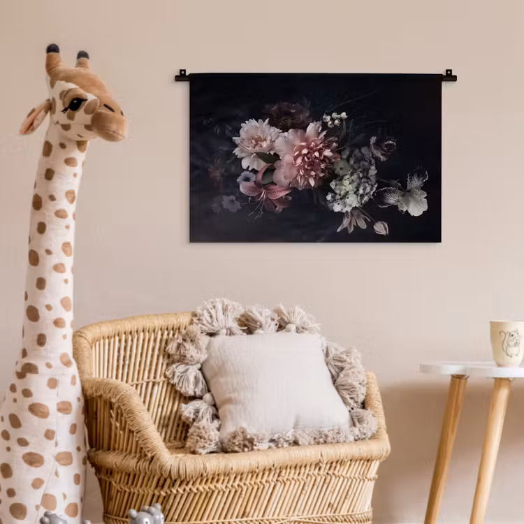 Wandkleed - Bloemen - Vintage - Pastel - Zwart - Boeket — 5