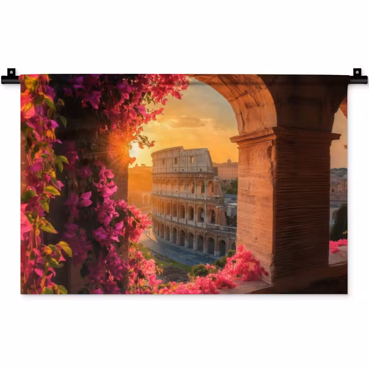 Wandkleed - Colosseum - Rome - Roze Bloemen — 1