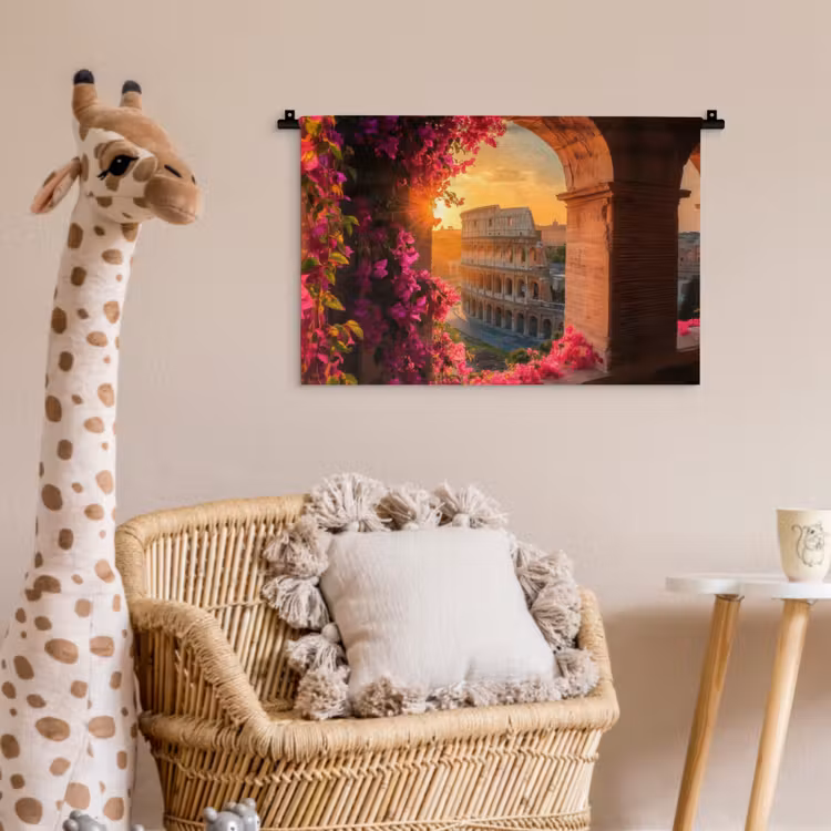 Wandkleed - Colosseum - Rome - Roze Bloemen — 5