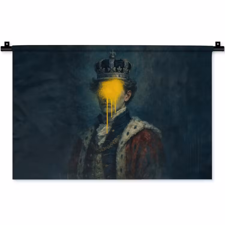 Wandkleed - Koning - Portret - Druipende gele verf — 1