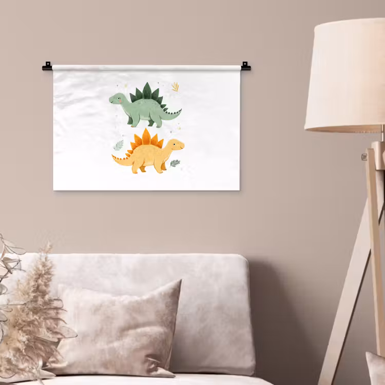 Wandkleed - Sterren - Stegosaurussen - Blaadjes - Groen — 2