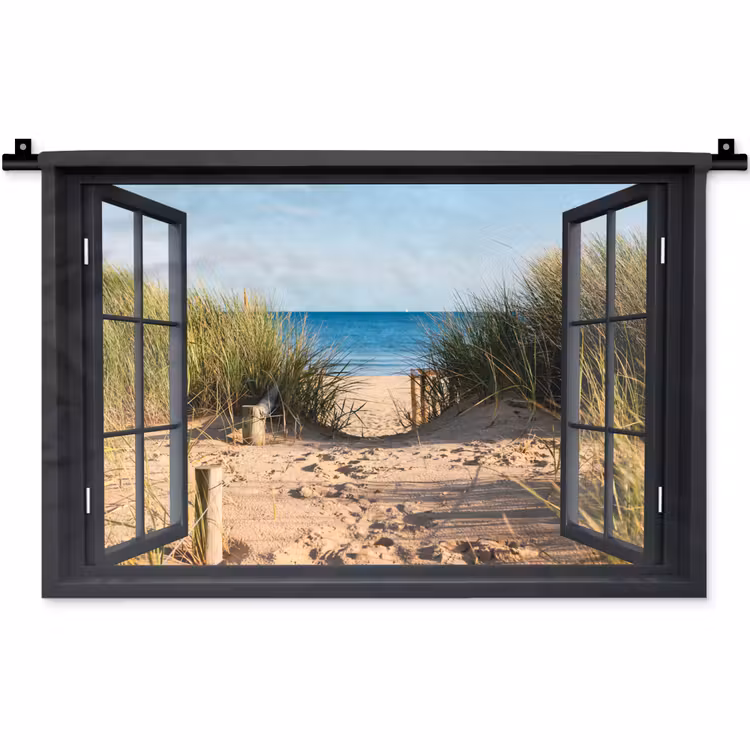Wandkleed - Doorkijk - Strand - Zee - Zand - Water - Helmgras - Duinen — 1
