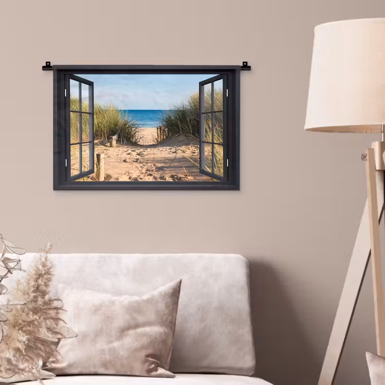 Wandkleed - Doorkijk - Strand - Zee - Zand - Water - Helmgras - Duinen — 2