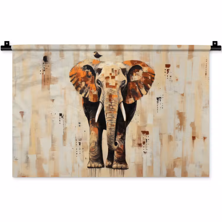 Wandkleed - Olifant - Slurf - Mozaïek - Abstract — 1