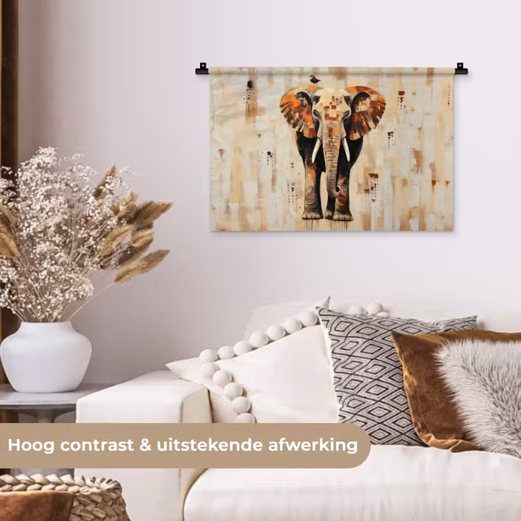 Wandkleed - Olifant - Slurf - Mozaïek - Abstract — 4