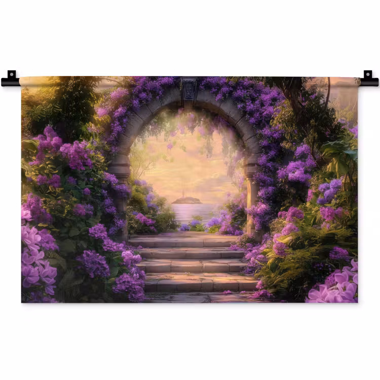 Wandkleed - Poort - Paars - Bloemen — 1