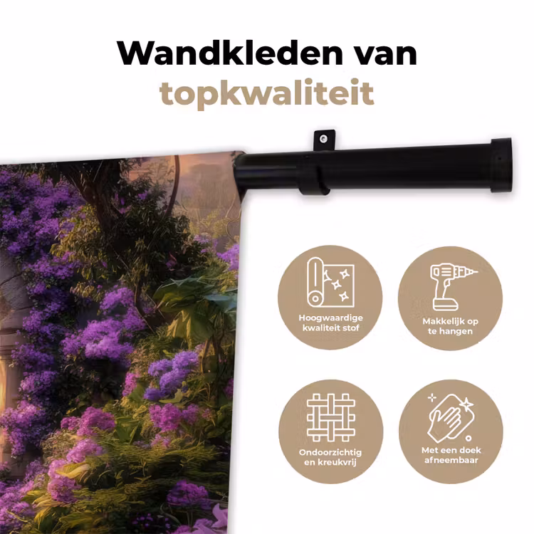 Wandkleed - Poort - Paars - Bloemen — 3