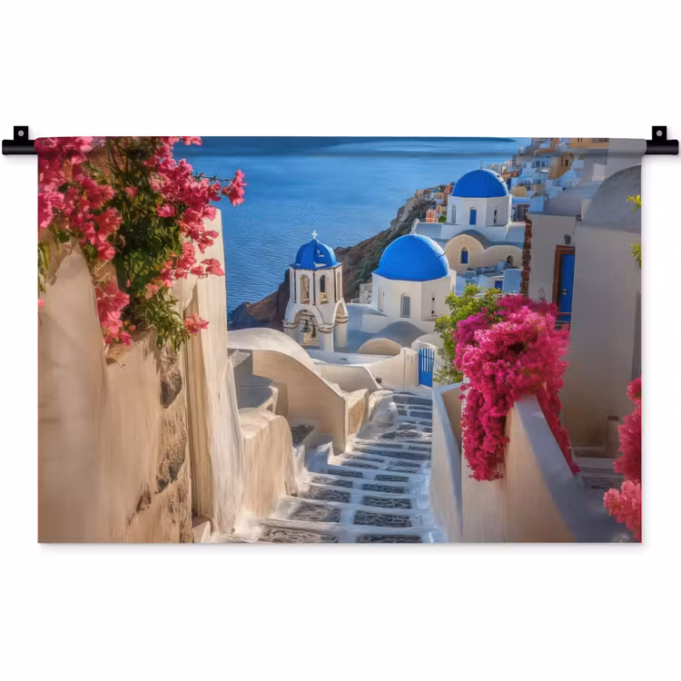 Wandkleed - Santorini - Bloemen - Griekenland — 1