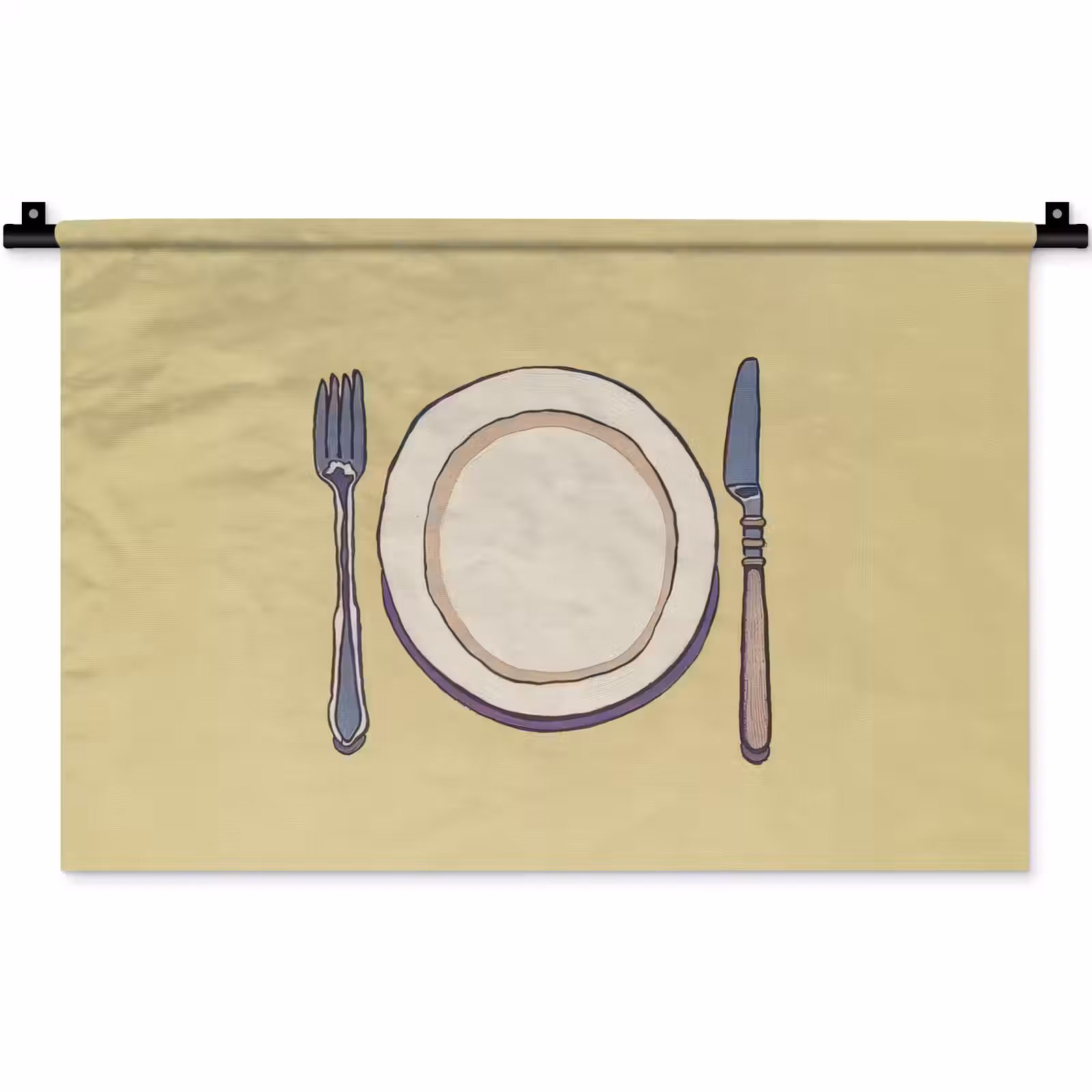 Wandkleed - Illustratie - Bord - Bestek - Beige — 1