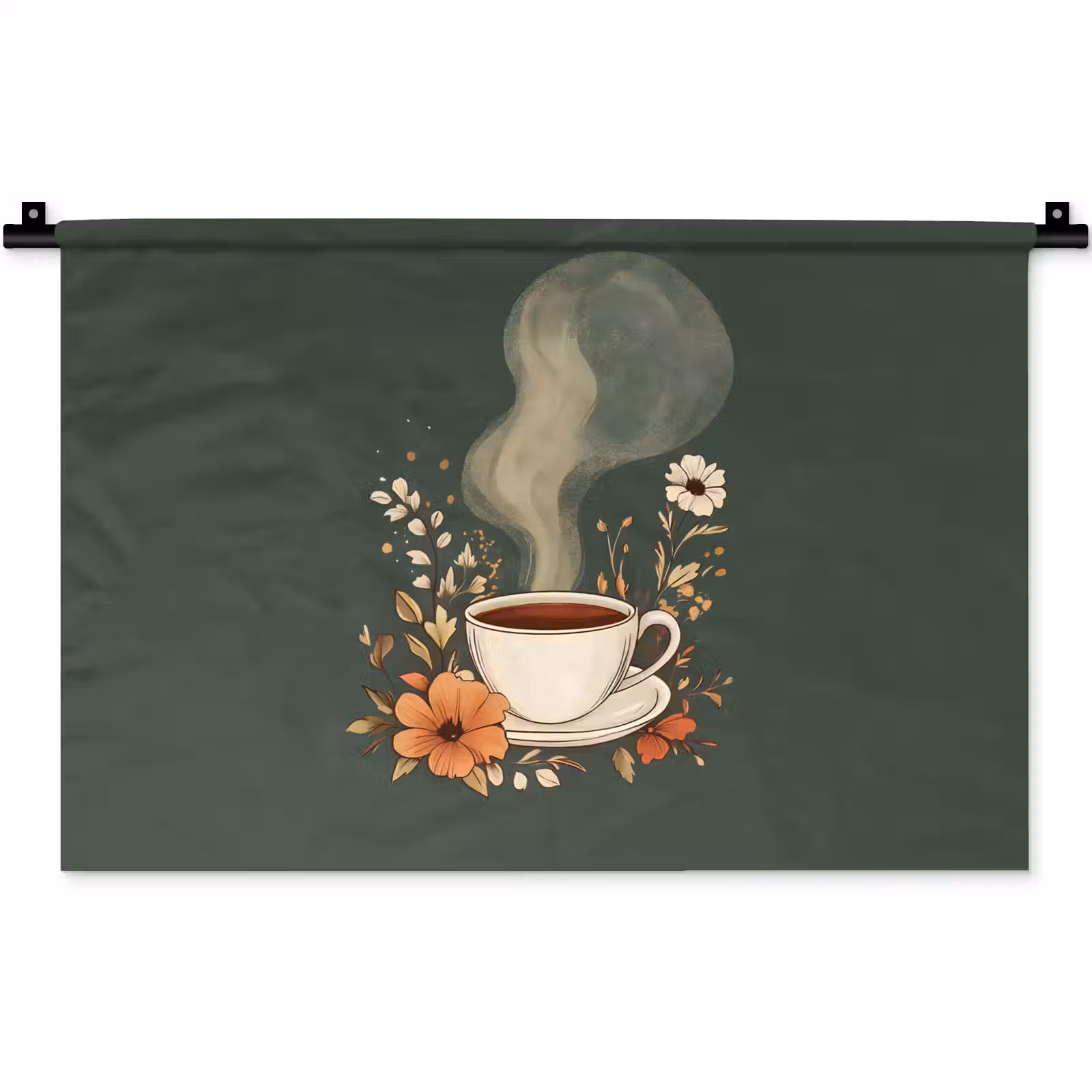 Wandkleed - Kop - Bloemen - Groen - Koffie — 1
