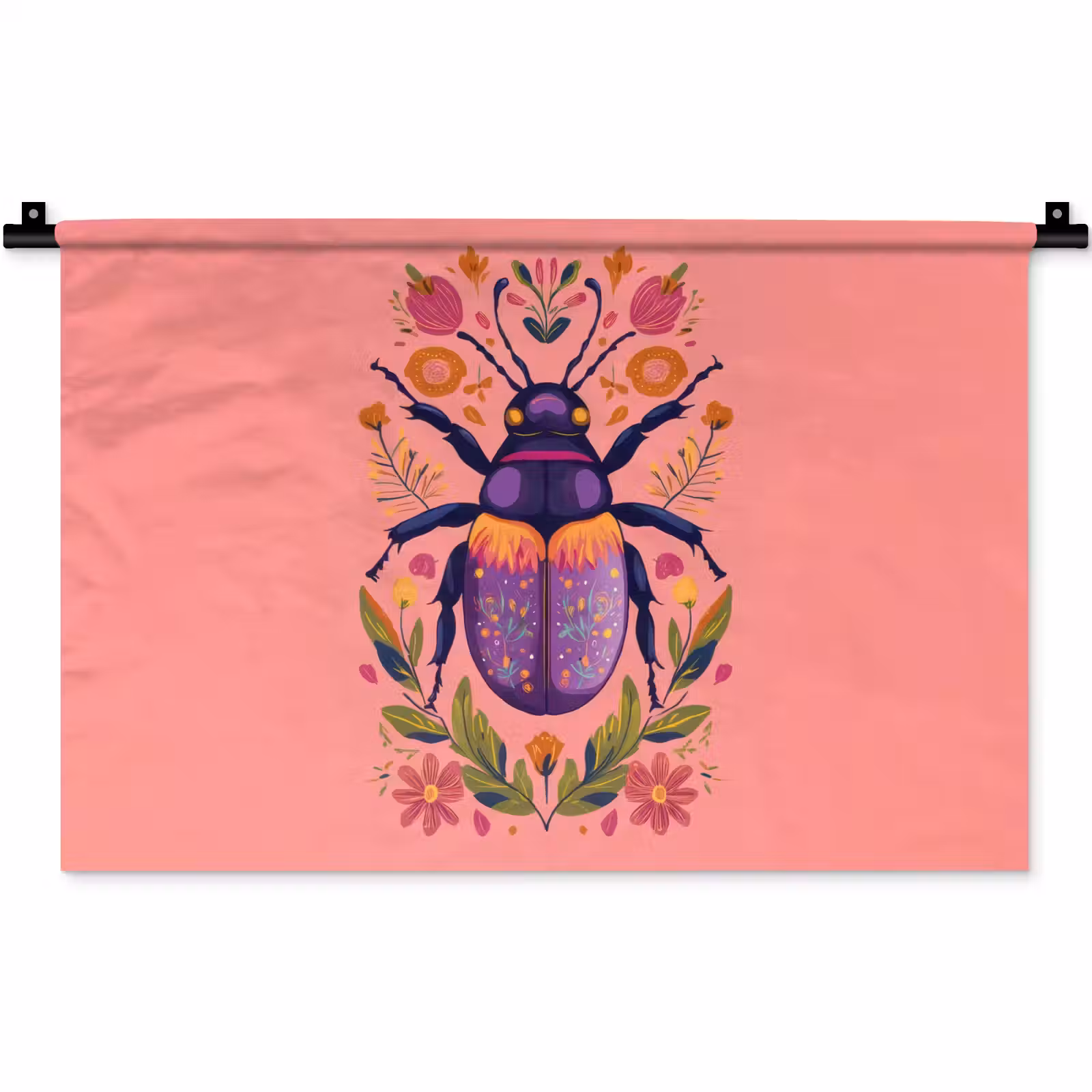 Wandkleed - Paars - Kever - Stipjes - Bloemen — 1