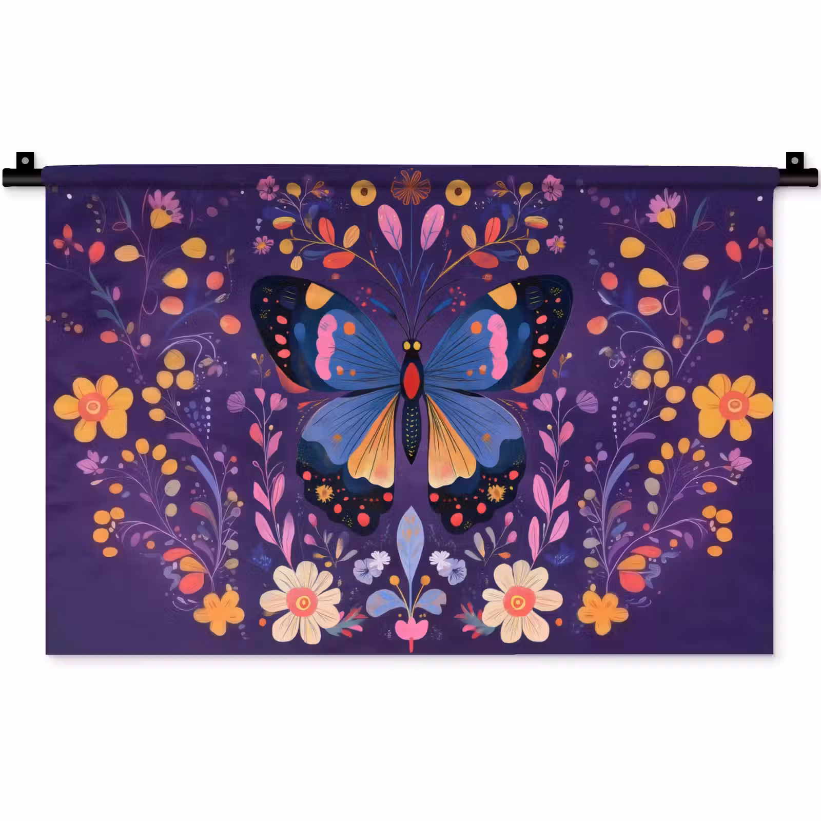 Wandkleed - Sierlijk - Bloemen - Vlinder - Paars — 1