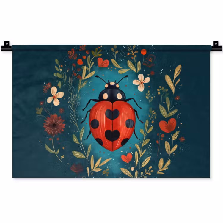 Wandkleed - Bloemen - Lieveheersbeestje - Hartje - Rood — 1
