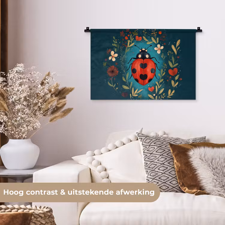 Wandkleed - Bloemen - Lieveheersbeestje - Hartje - Rood — 4