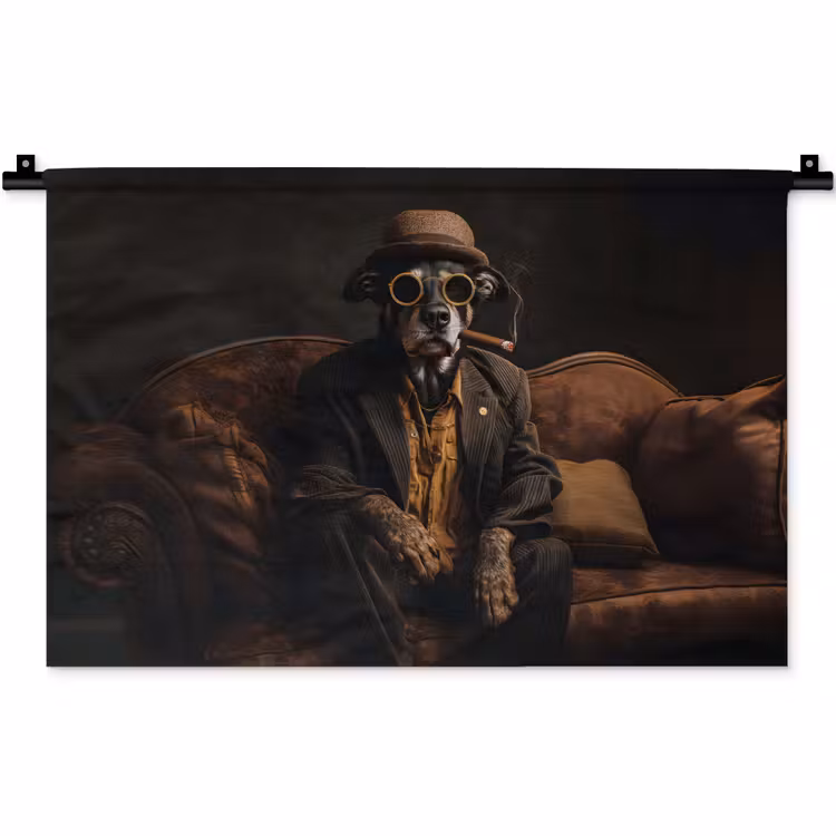 Wandkleed - Hond - Sigaar - Hoed - Pak — 1