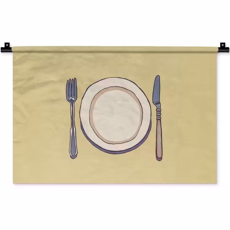 Wandkleed - Illustratie - Bord - Bestek - Beige — 1