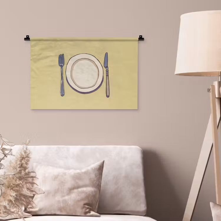 Wandkleed - Illustratie - Bord - Bestek - Beige — 2