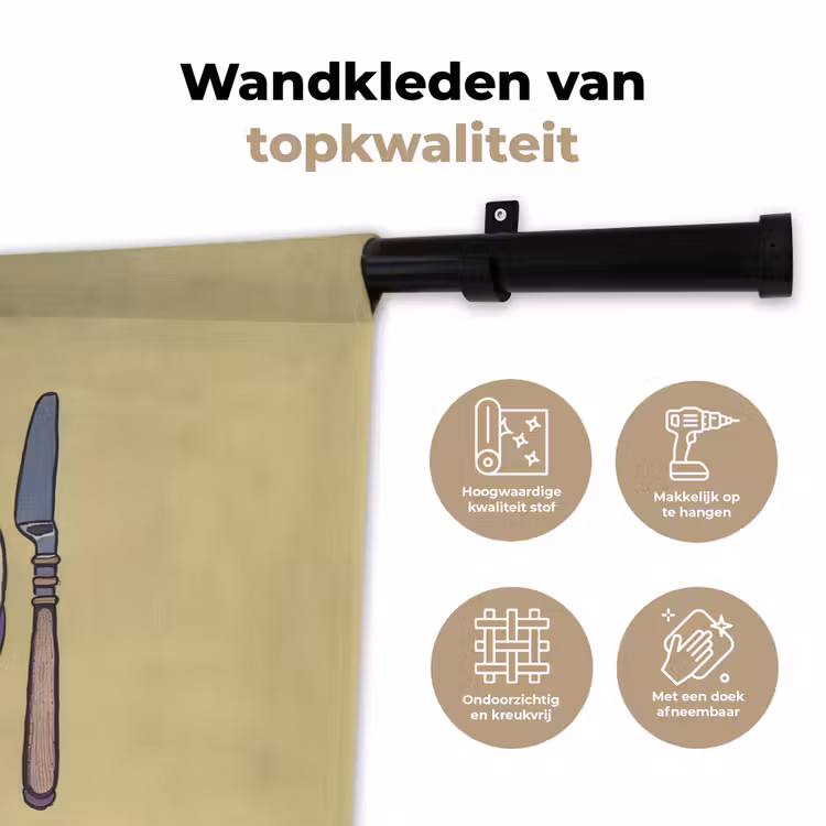 Wandkleed - Illustratie - Bord - Bestek - Beige — 3