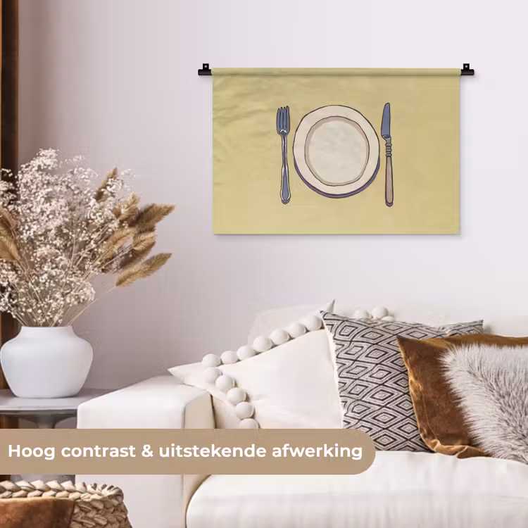 Wandkleed - Illustratie - Bord - Bestek - Beige — 4